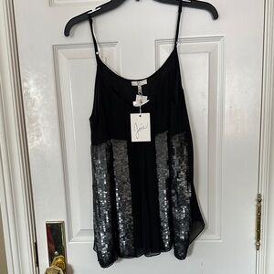 Joie Black Spaghetti Strap Sequin Panel Camisole